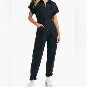 Free People Black Denim Overalls